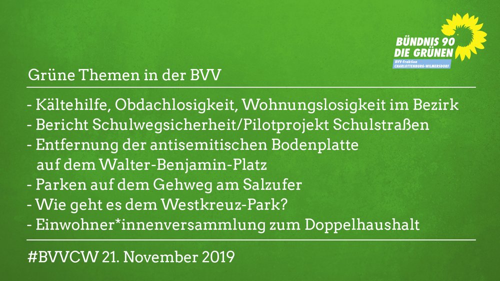 Grüne Themen in der BVV am 21.11.2019