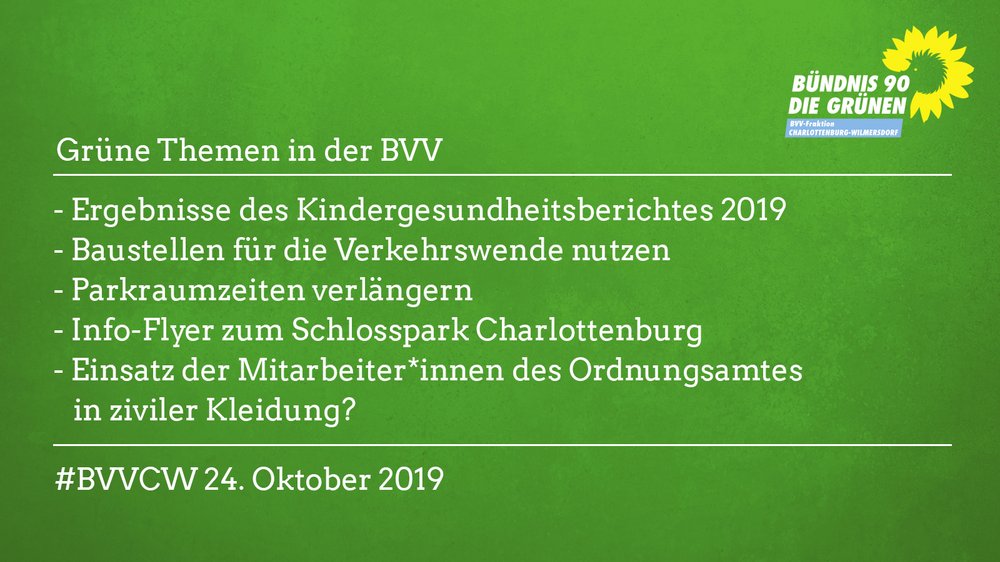 Grüne Themen in BVV am 24.10.2019