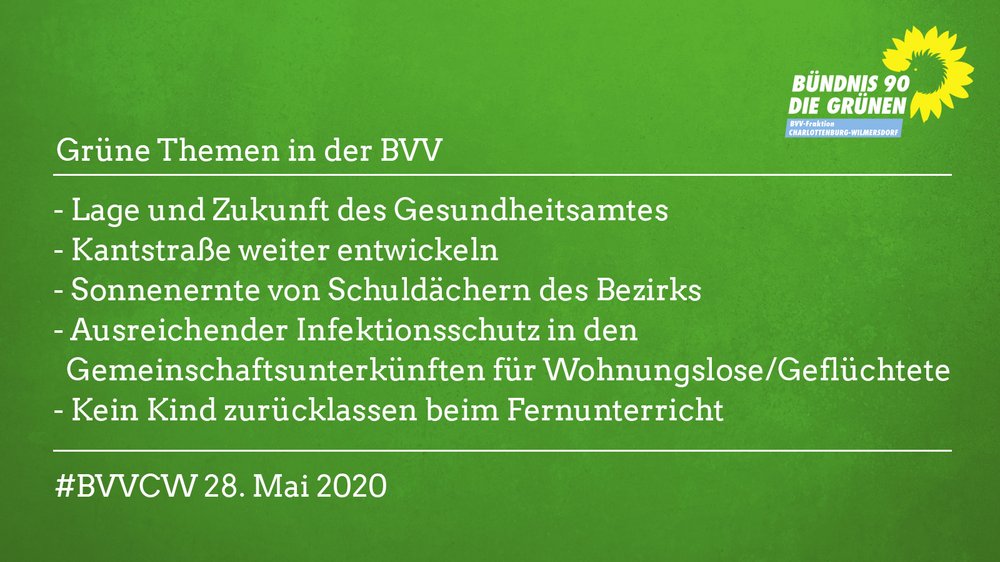 Grüne Themen in der BVV am 28.5.2020
