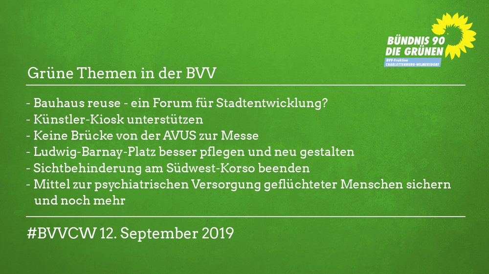 Grüne Themen in der BVV 12.09.2019