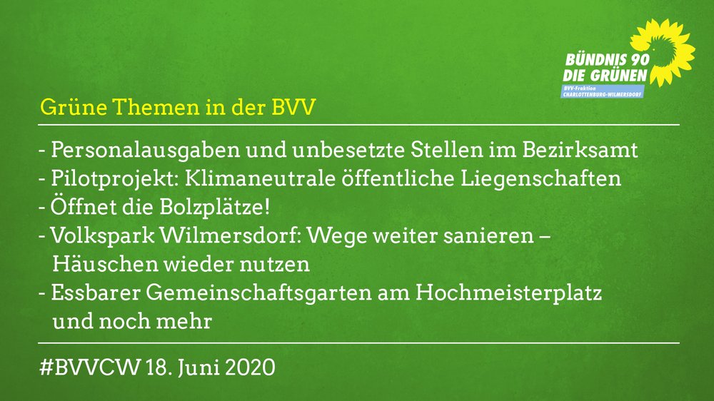 Grüne Themen in der BVV am 18.6.2020