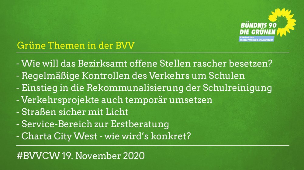 Grüne Themen in der BVV am 19.11.2020